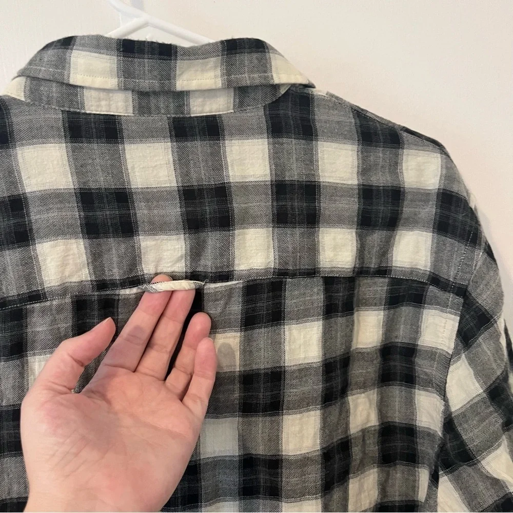 Zara Men’s Plaid Long Sleeve Shirt Relaxed Fit Black White Large